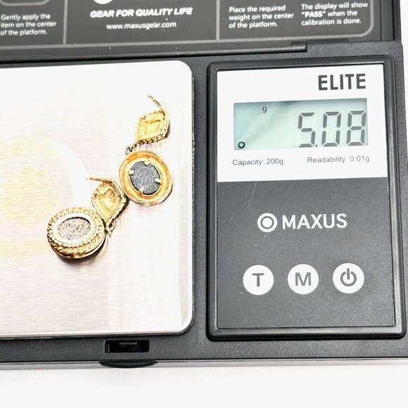 10K Yellow Gold Titanium Drusy Quartz Pierced Chandelier 1 Inch Earrings - Picture 5 of 6